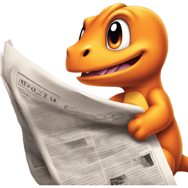 Charmander looking up from a newspaper he’s reading while breathing smoke and fire out of his nose emoji