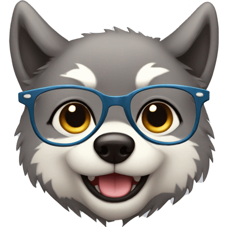 Cute little Chubby Wolf with glasses emoji