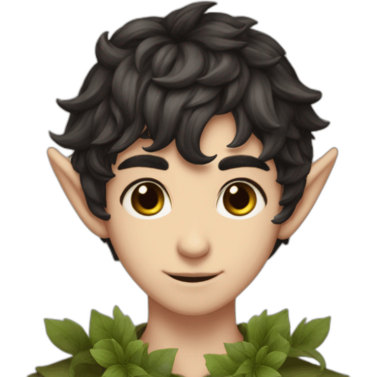 sweet elf boy flower crown short dark hair dark eyes emoji