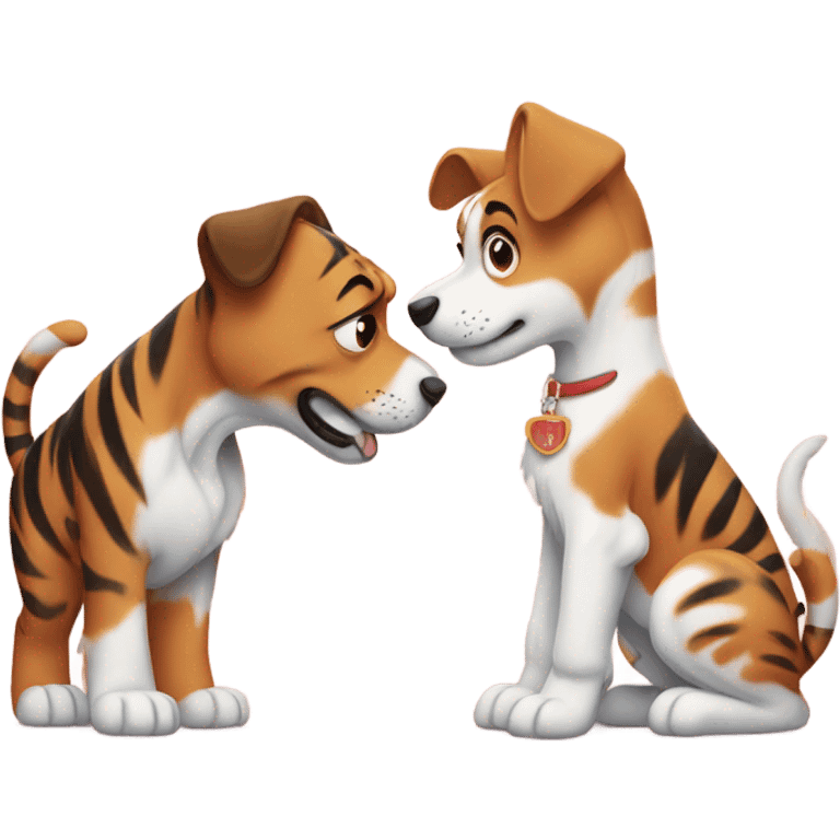 A dog Tiger surrenders to a puppy. emoji