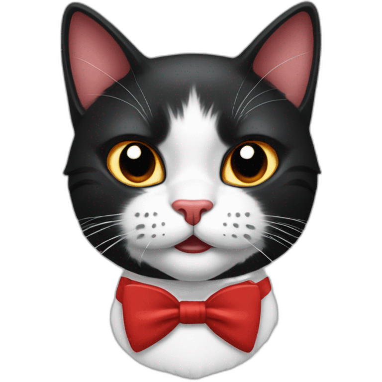 White and black cat wearing a red bow tie,  gets angry and shows his teeth  emoji