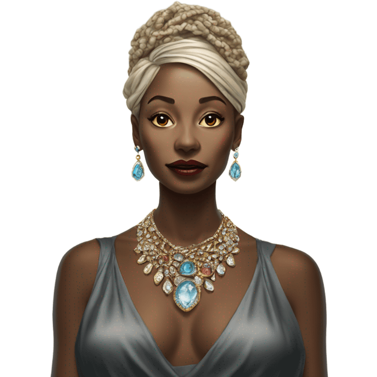 Hyper Realistic lady portrait wearing beautiful jewelry emoji