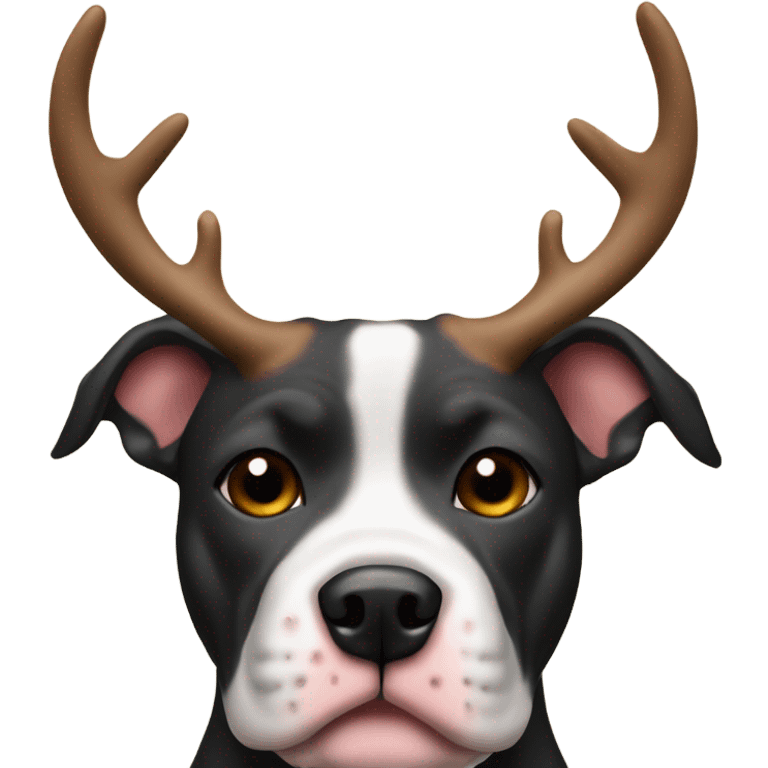 Black pit bull dog with reindeer horns emoji