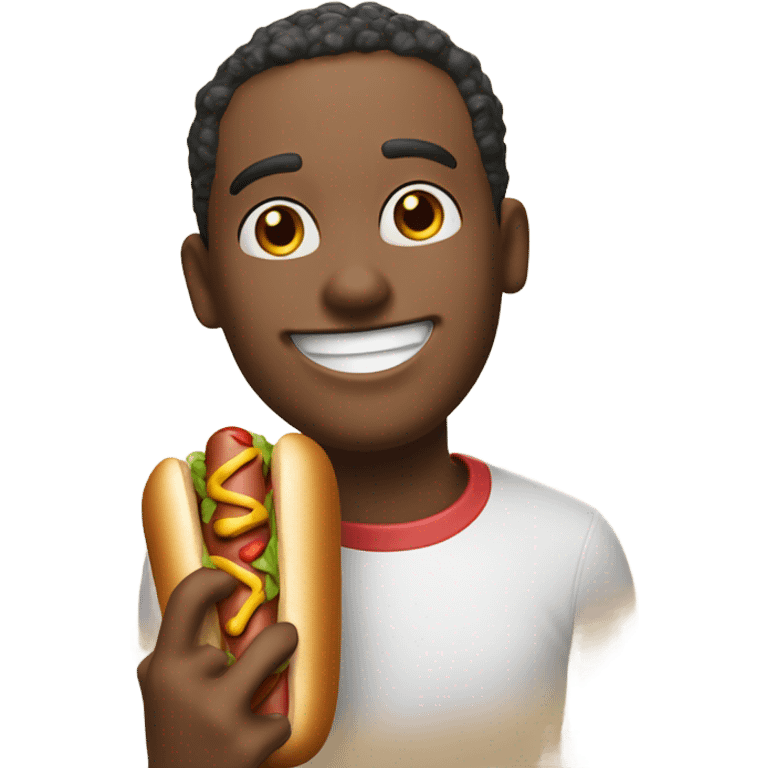 happy emoji eating hot dog emoji