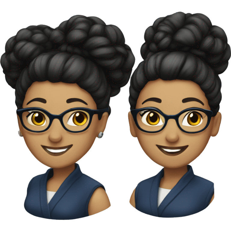 woman-black hair-bun-with glasses navy-smile emoji