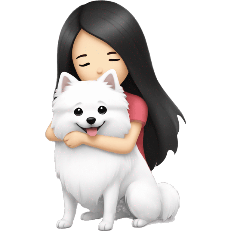 Japanese spitz dog hug black hair girl emoji