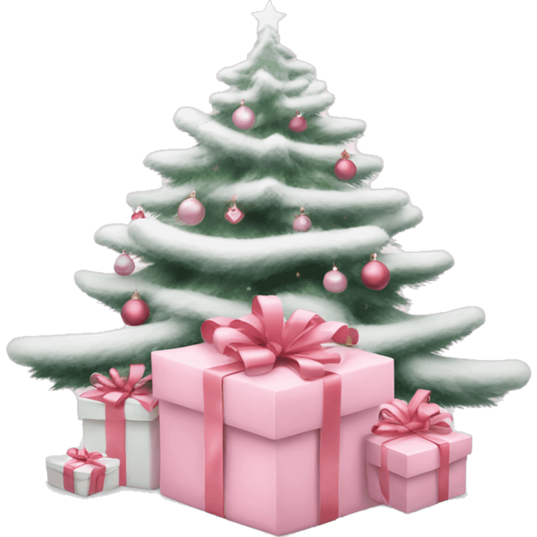 Light pink Christmas gifts under a white Christmas tree  emoji