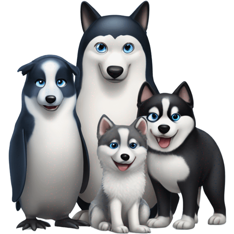 Penguin and two husky dogs emoji