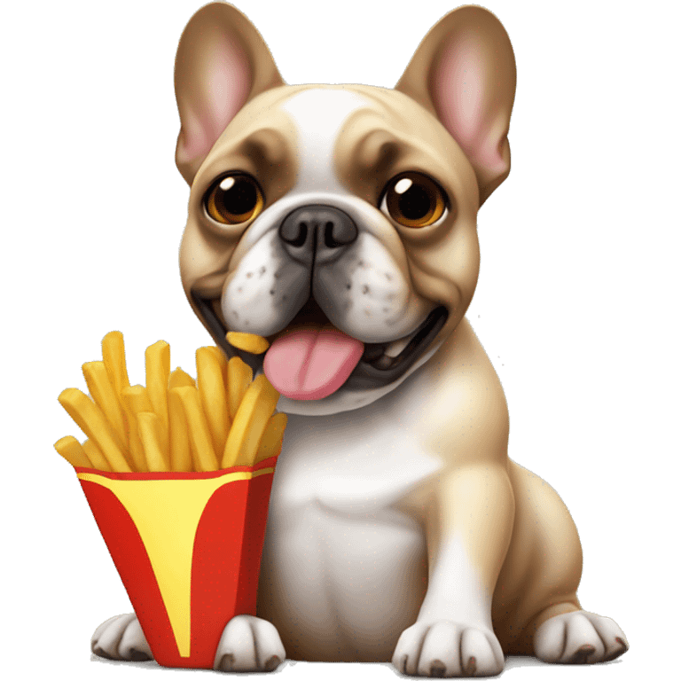 French bulldog eating French fries emoji