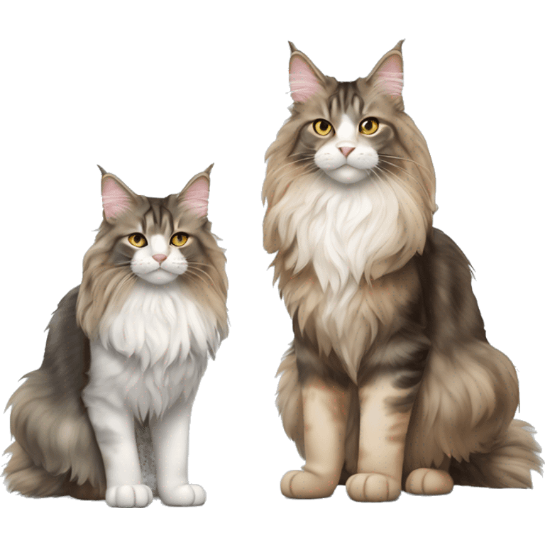 Two Maine coons of different colours and sizes full body emoji