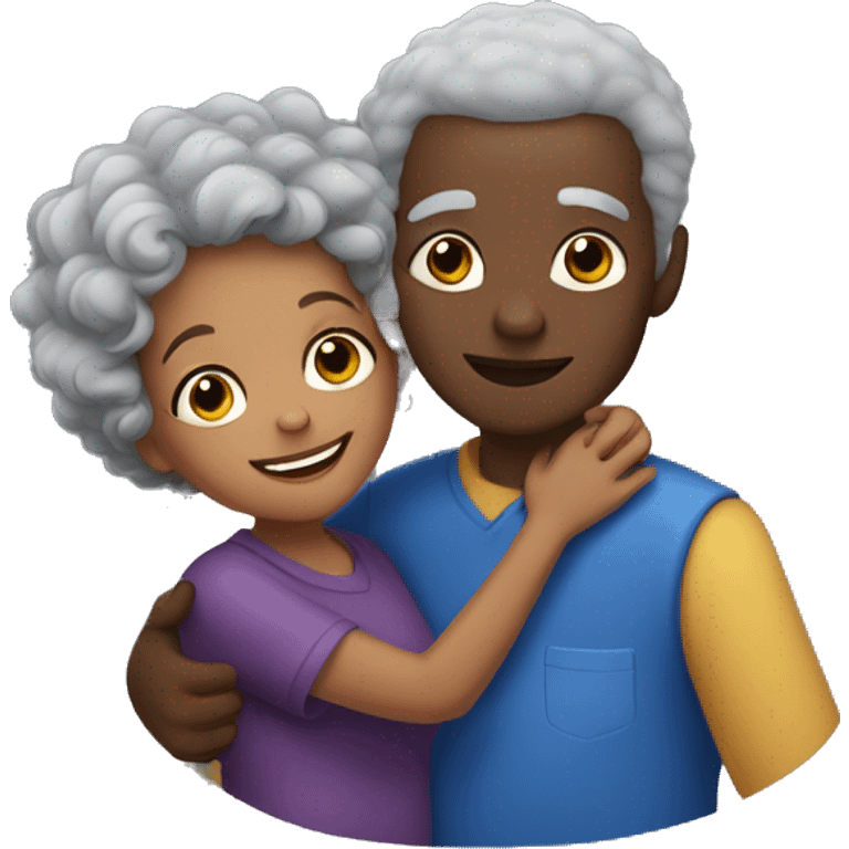 Elderly black woman with gray curly hair hugging a black boy with black hair emoji