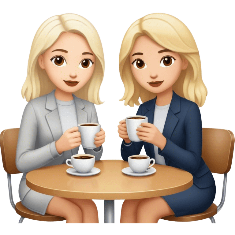 Cinematic realistic girlfriends sitting at a table and drinking coffee emoji