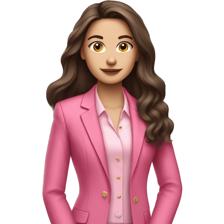 Rich Beautiful brunette girl fair skin long hair wearing a pink suit  emoji