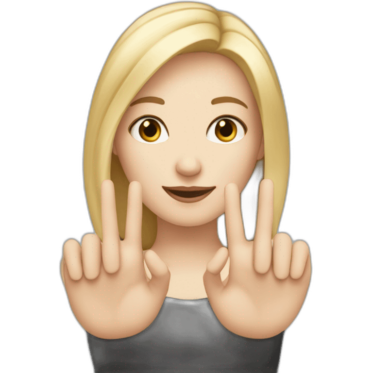 white skin girl with blonde hair showing THREE out of five fingers up on her one hand emoji