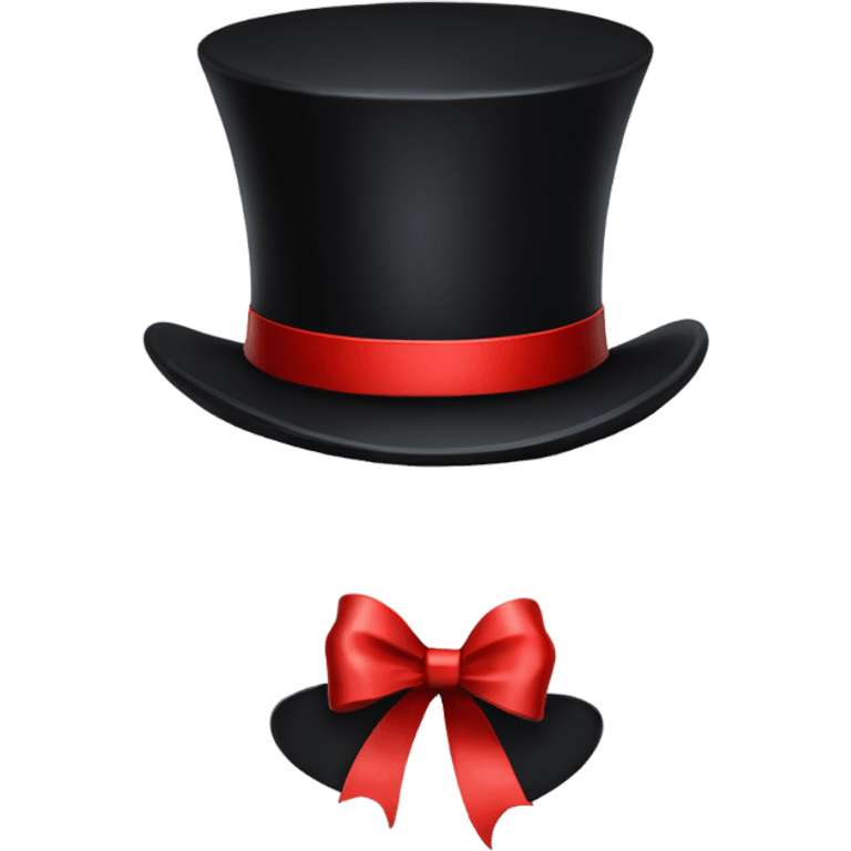 A black top hat displaying a red ribbon around the base. The ribbon forms a visible bow at the front, with the ends falling slightly over  emoji