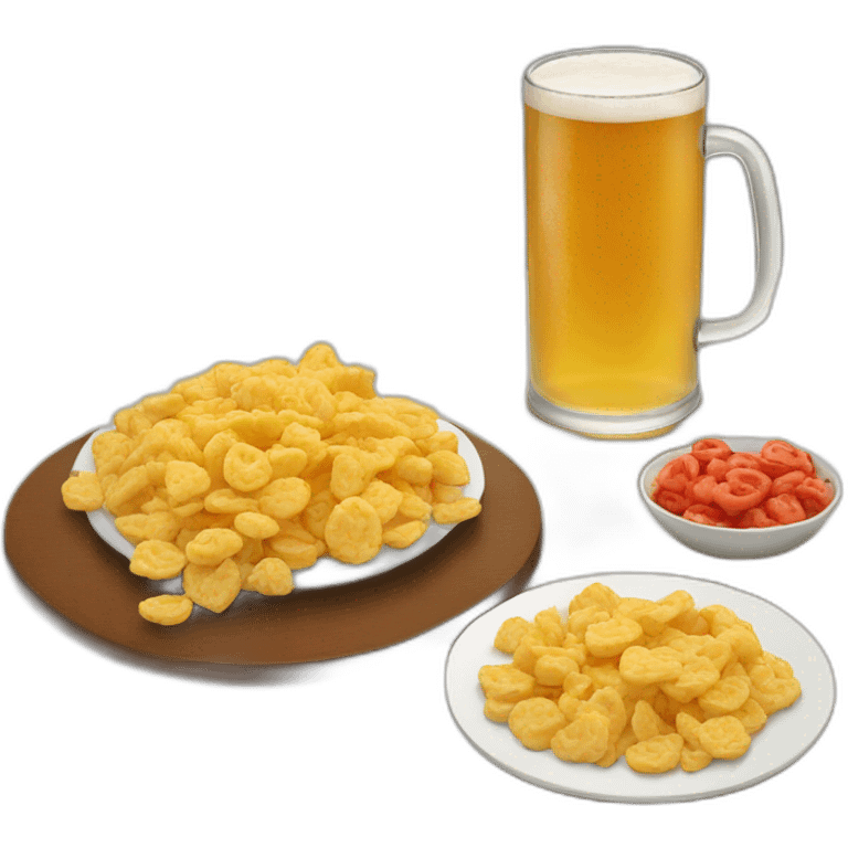 beer and snacks on table emoji