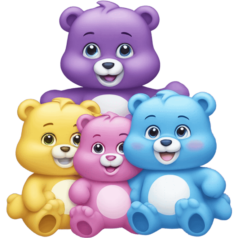 4 care bears pink, purple, blue and yellow emoji