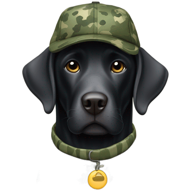 Black lab wearing camo hat emoji