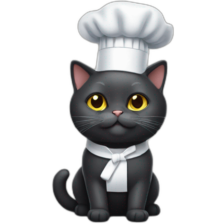 Black British shorthair cat wearing a chef hat emoji