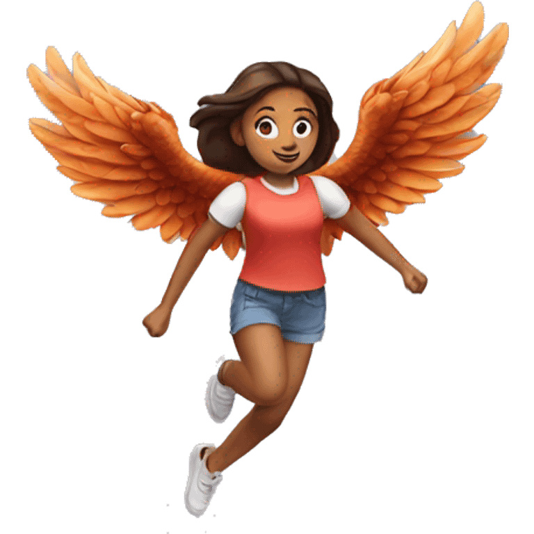 a girl flying with two bbq chicken wings on her back emoji