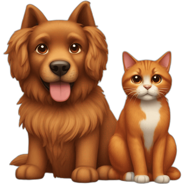 A brown furry dog and a red cat emoji