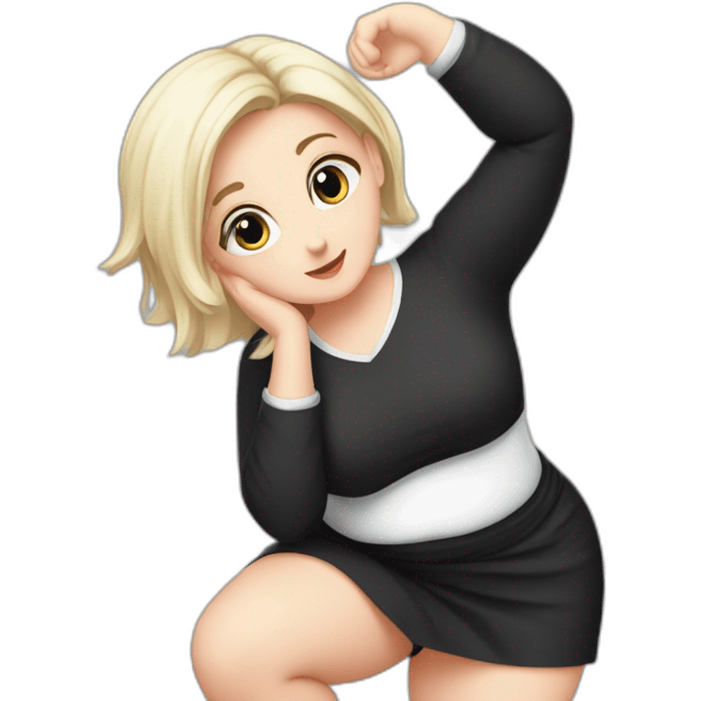 Front view full body curvy caucasian beauty headstands straight hands up black skirt white knickers white socks emoji