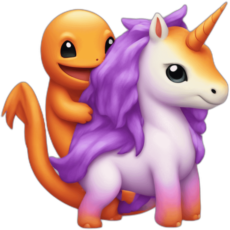 Charmander hugging a purple unicorn emoji