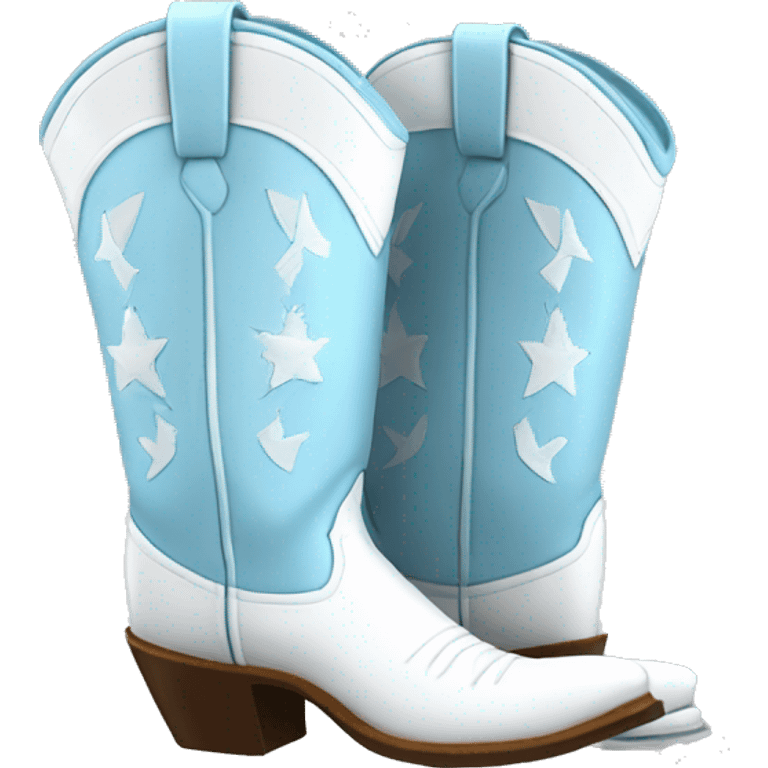 Pale Light blue cowboy boots with white bow with a white heel  emoji