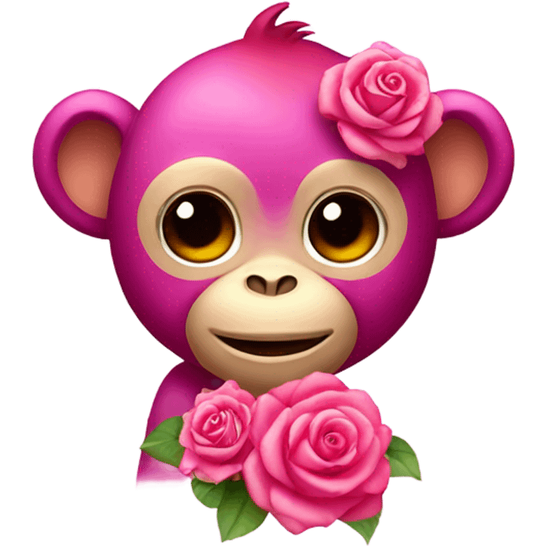 Pink ombre sparkly monkey with roses  emoji