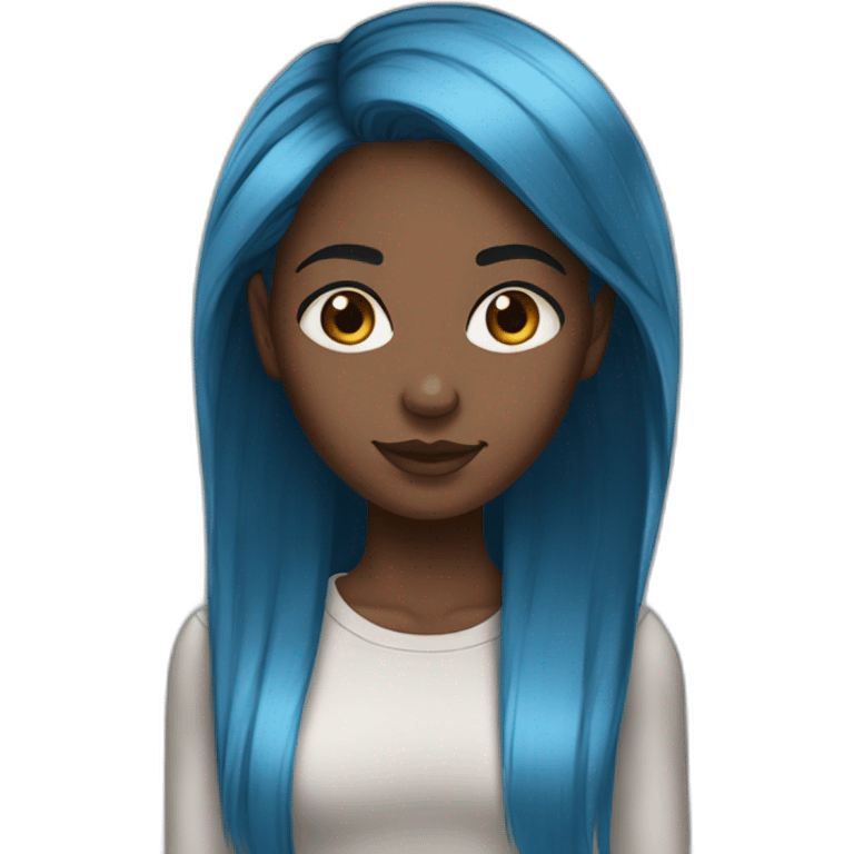 Pretty black girl hazelnut brown eyes with straight blue hair emoji