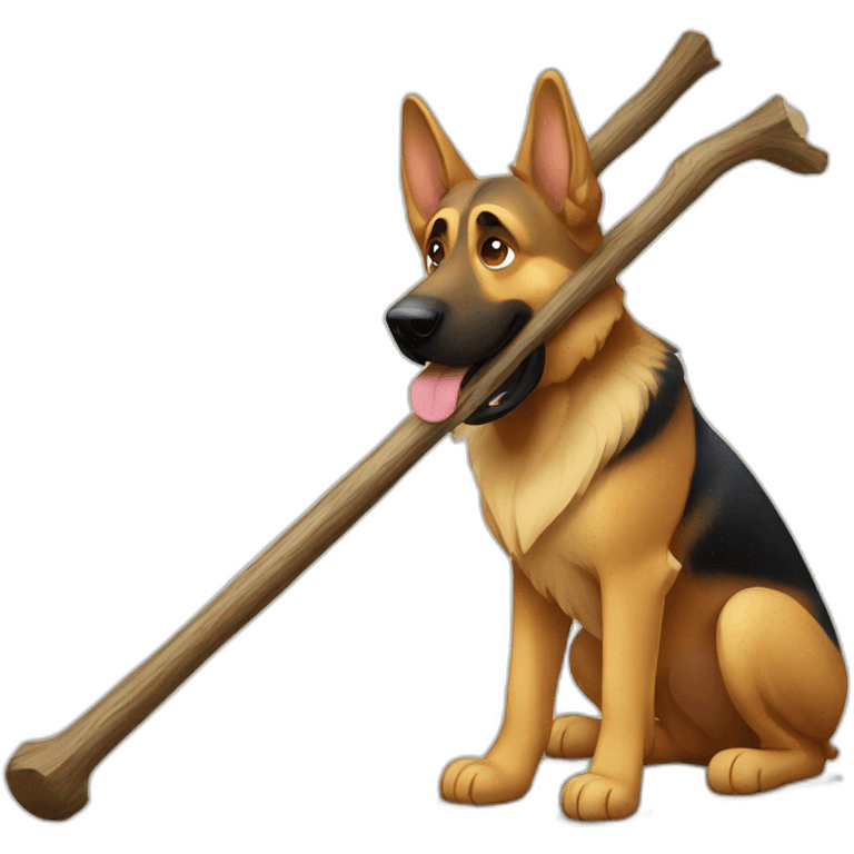 German shepherd with huge stick emoji