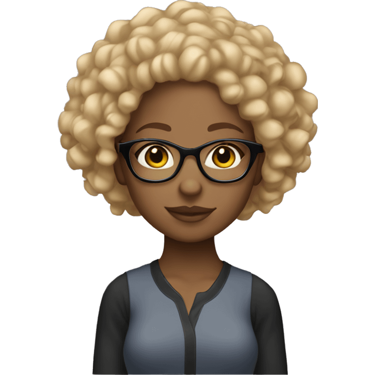 Light skinned Black girl with blonde curly hair and glasses emoji