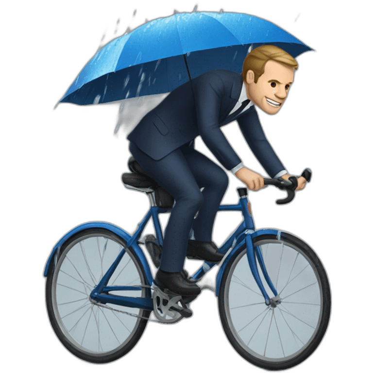 Macron on bicycle and it's raining emoji