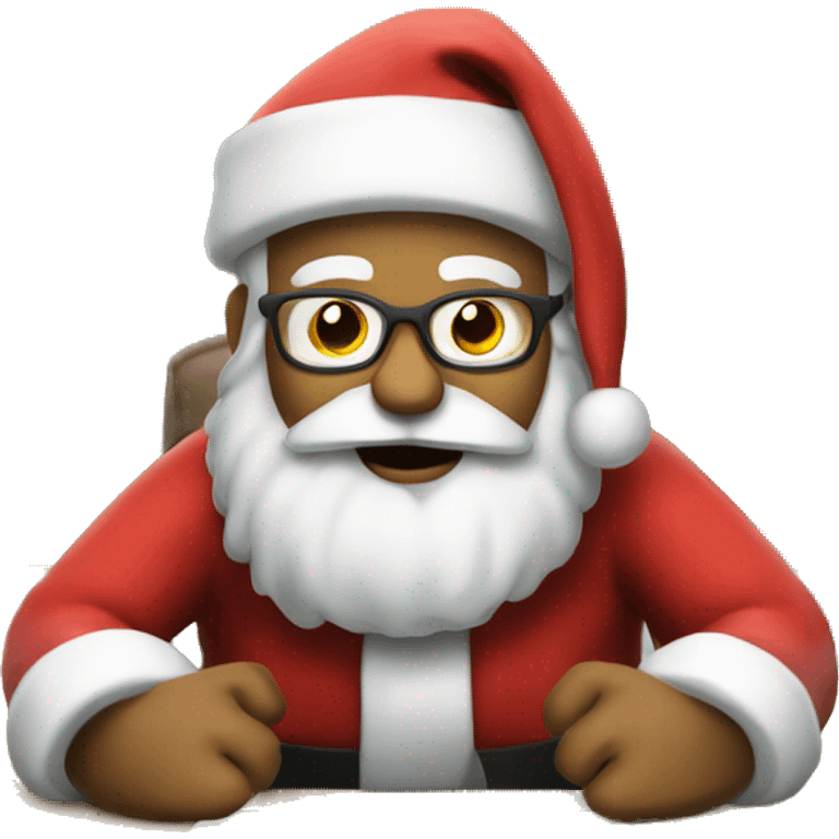 Santa is sitting on a desk, solving complicated math problems  emoji