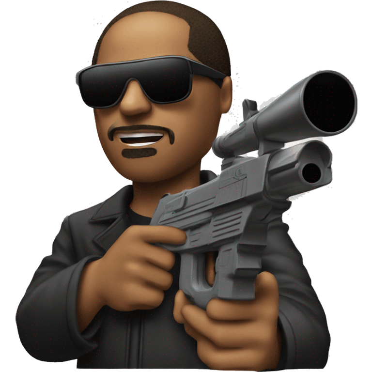 Stevie wonder shooting lasers out of eyes holding a gun that is safe emoji