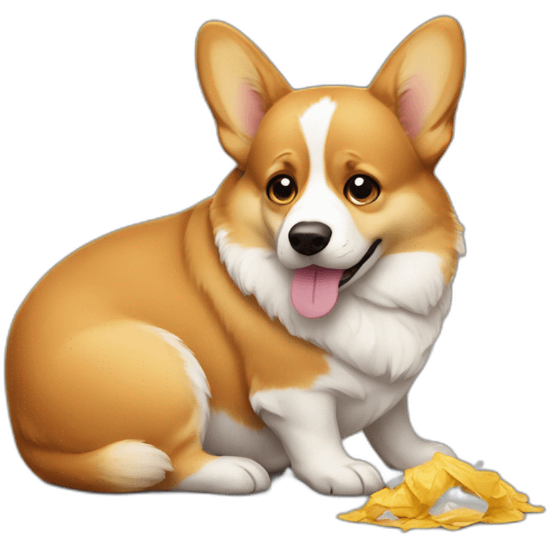 corgi sad after being eating garbage emoji