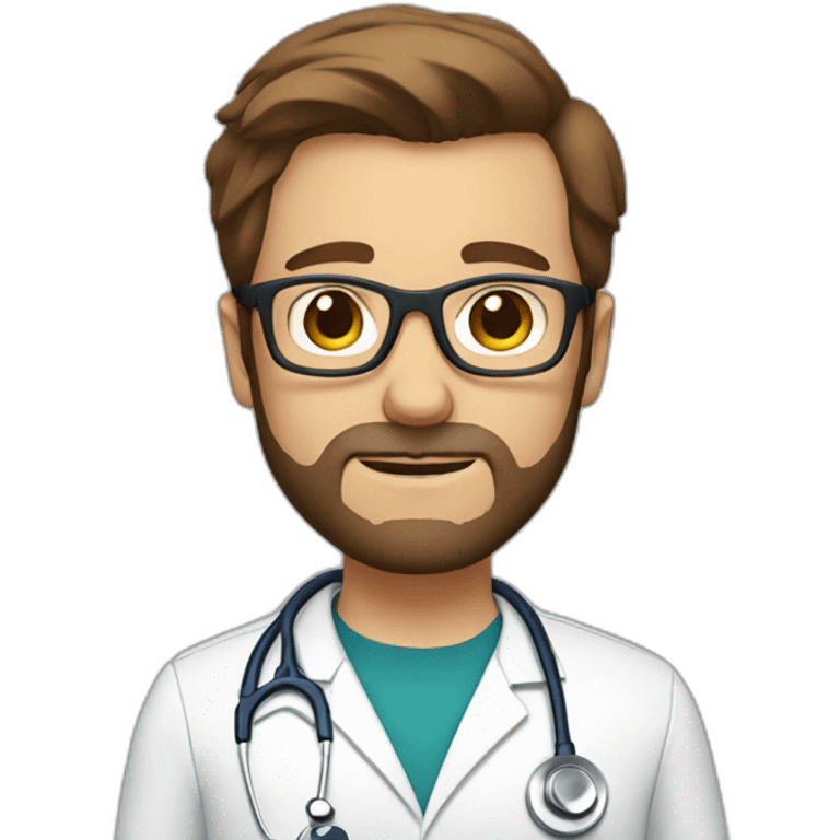 white doctor with short brown hair, big forehead, glasses and beard emoji