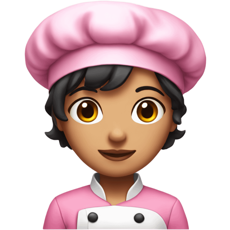 Girl chef with short black hair and pink outfit  emoji