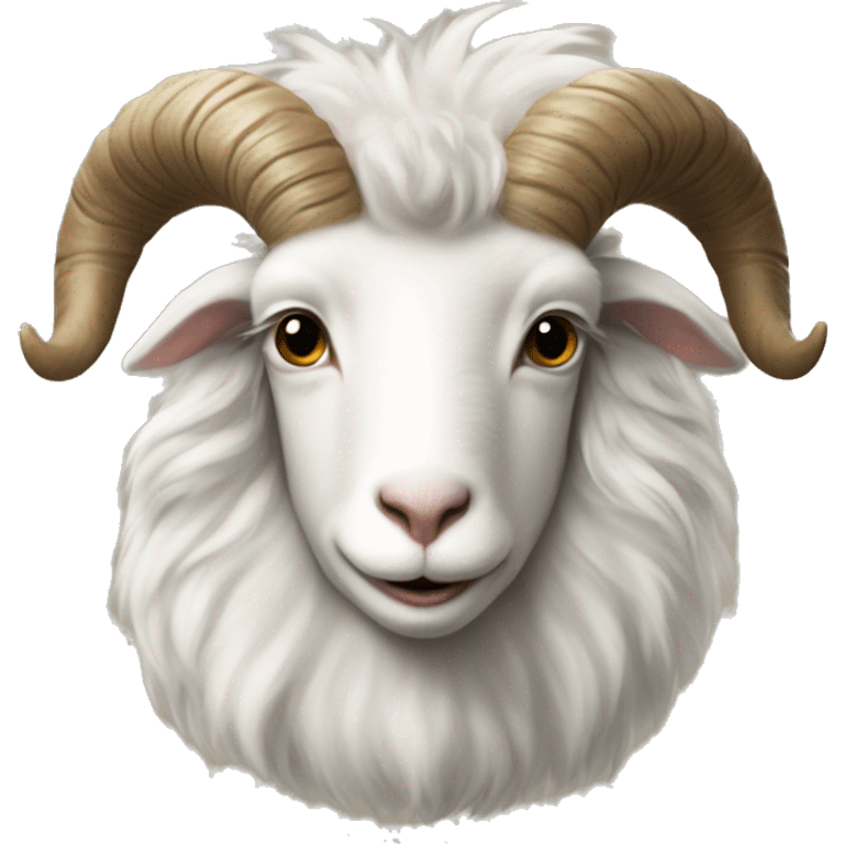 Angora goat with big horn and crown on head in realistic version emoji