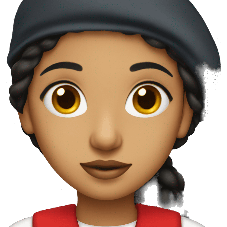 south asian girl with red lips and red beret emoji