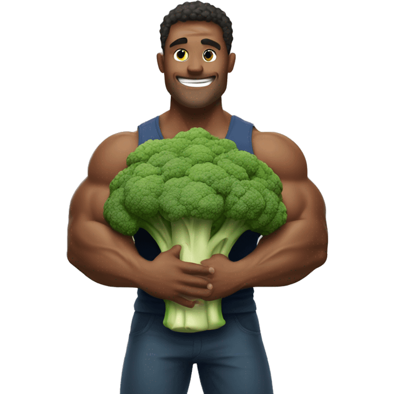 muscular man hugging large Brocolli  emoji