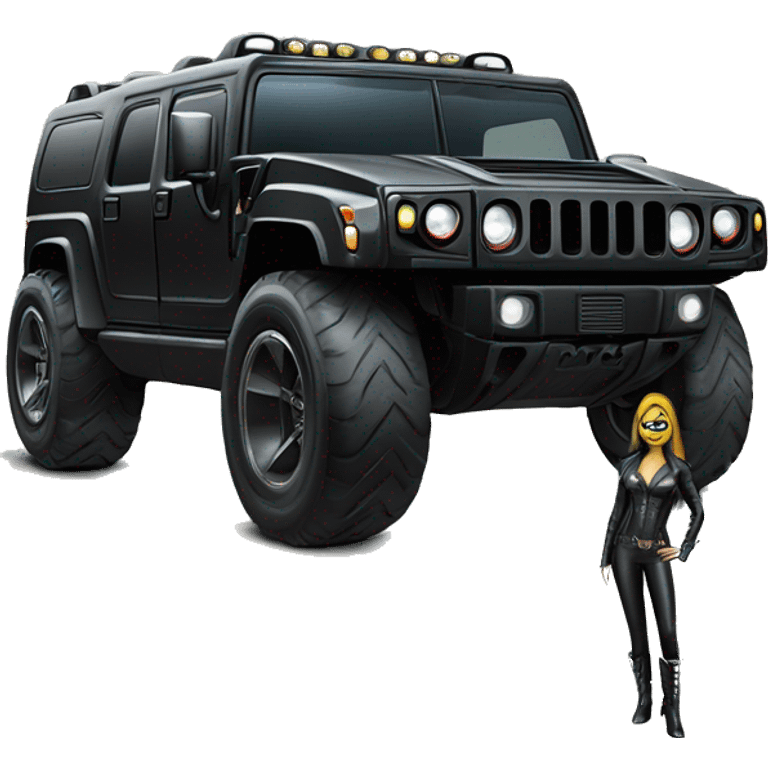 Cat woman in wet leather, Hummer EV monster truck  emoji