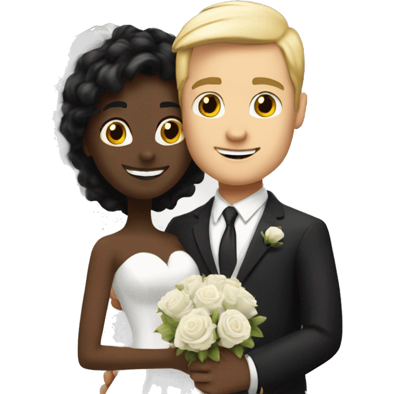 A white blonde man has just married, with a woman with black hair and a brown complexion. They have a lot of money. they are hugged emoji