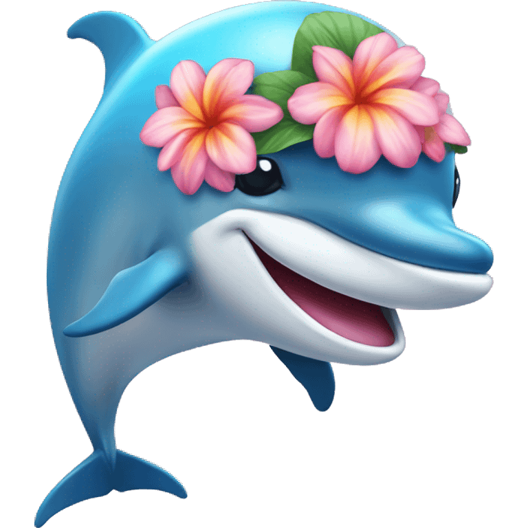 Happy dolphin with a flower hat emoji