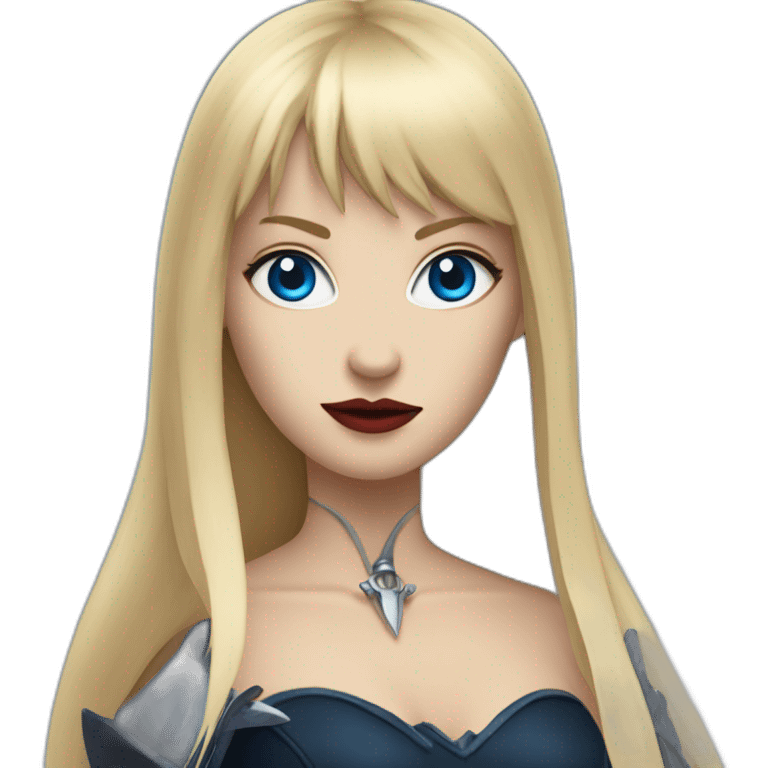 beautiful vampire woman with long blonde hair and blonde straight bangs and blue eyes wielding knives emoji