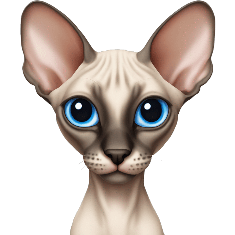 Siamese Sphynx Peterbald  cat with blue eyes, head , black nose ears and tail emoji