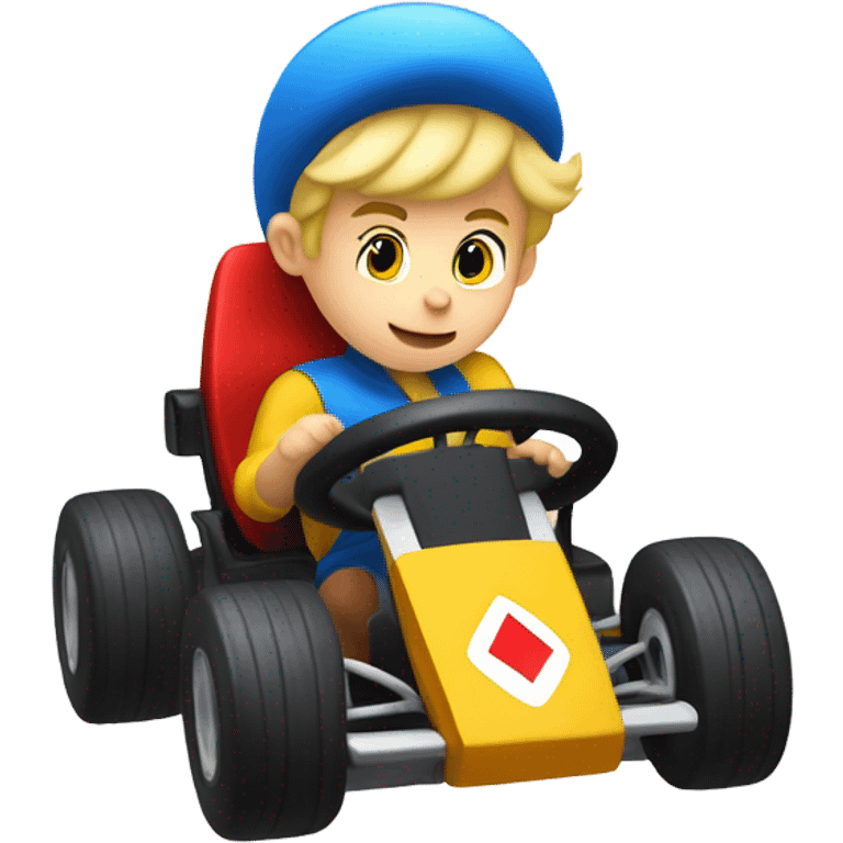 Little blonde boy in a Mario kart emoji