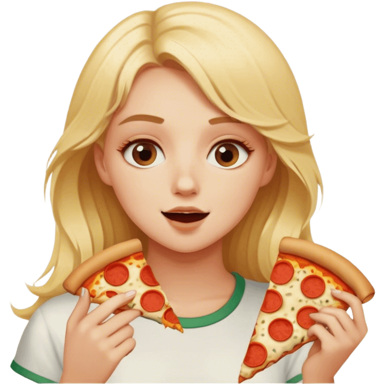 Blonde girl eating pizza emoji