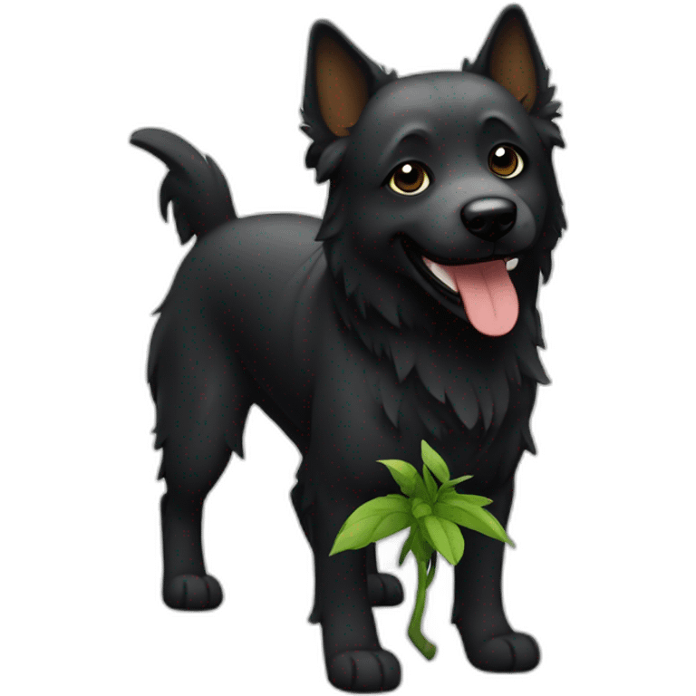 Chien noir avec plante emoji