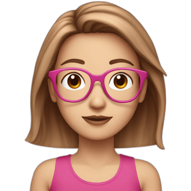 White girl with brown color hair were pink glasses emoji